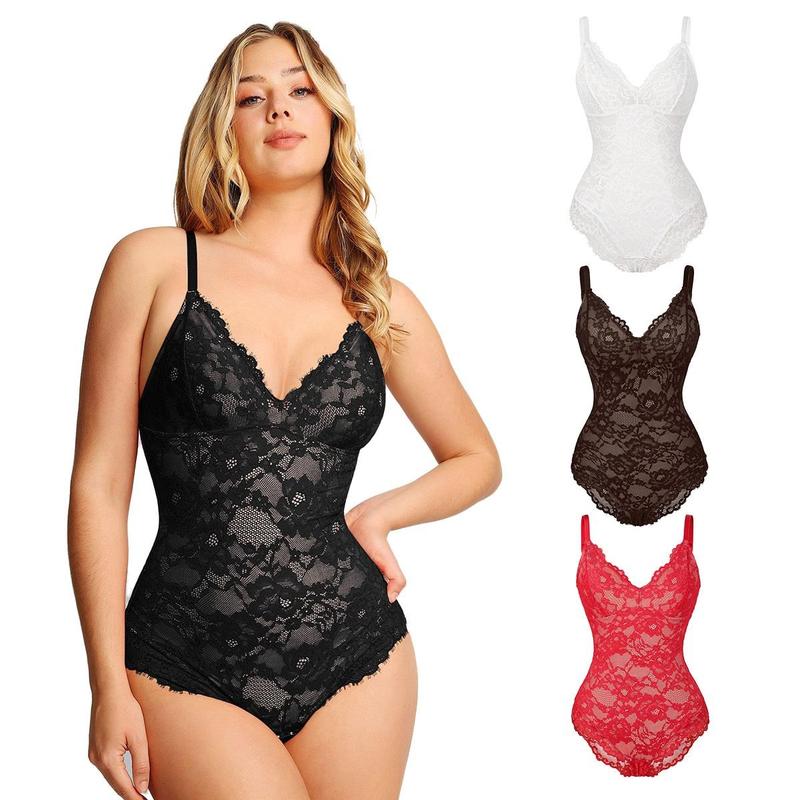 Shapewear Firm Control Smoothing Full Lace Thong Bodysuit