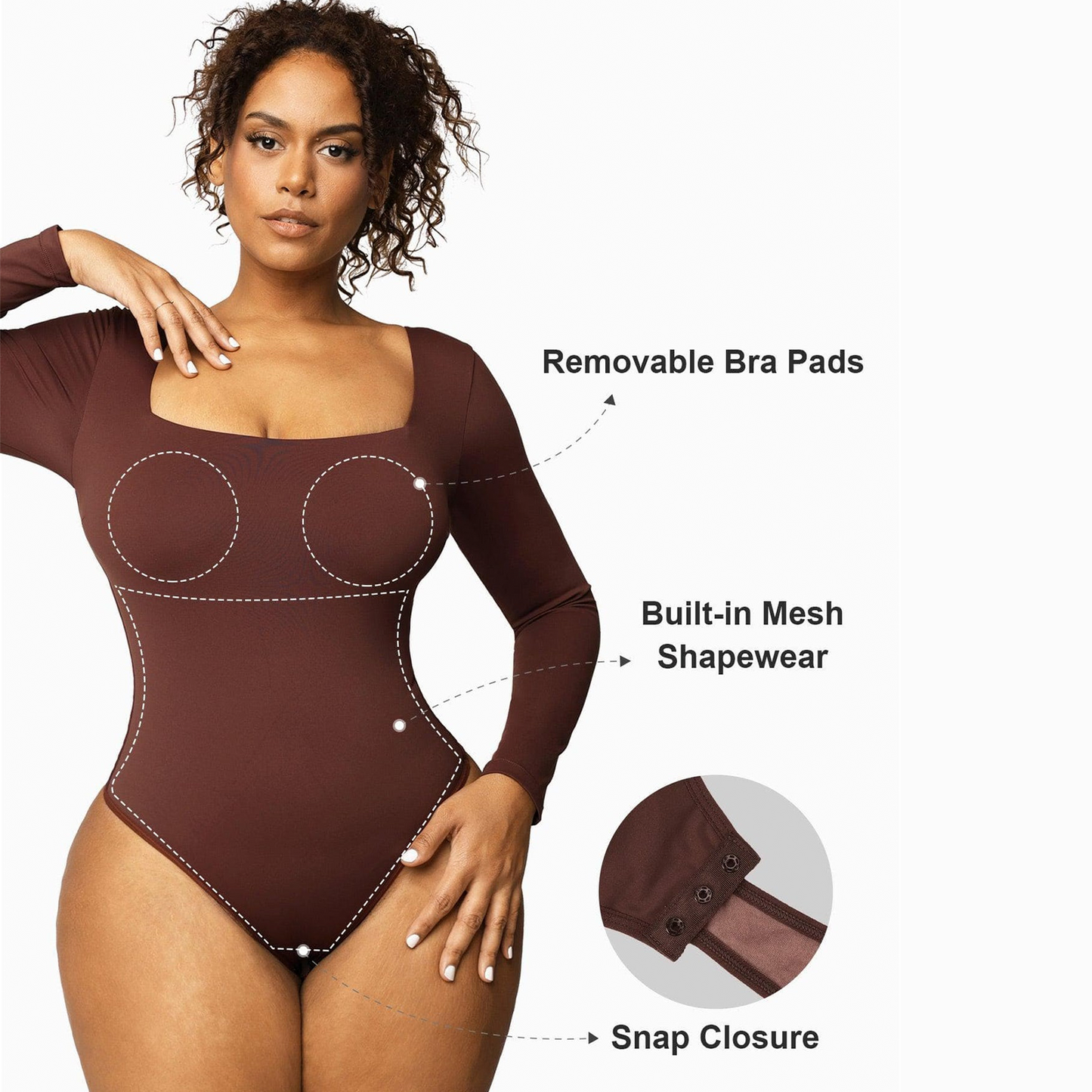 Shapewear Contour Long Sleeve Square Neck Bodysuit