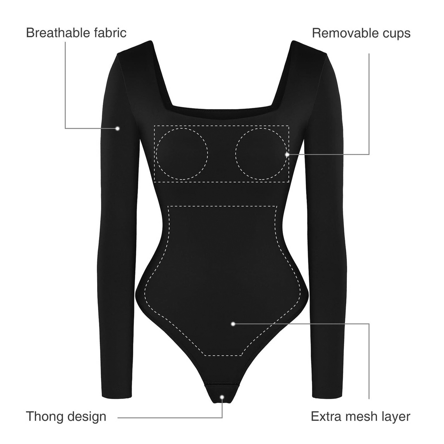 Shapewear Contour Long Sleeve Square Neck Bodysuit